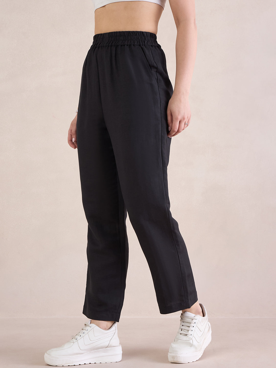 Black Linen Blend Chinos