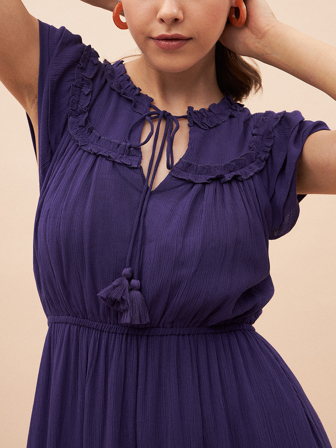 Purple Ruffle Detailing Tiered Maxi Dress