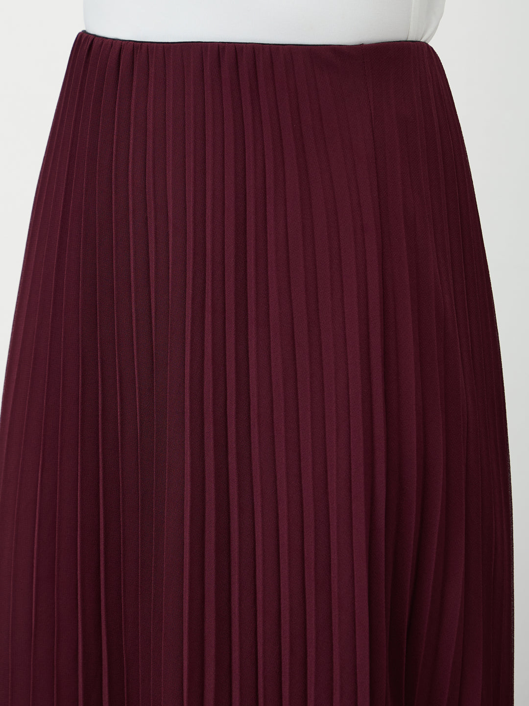 Wine Pleated Maxi Skirt