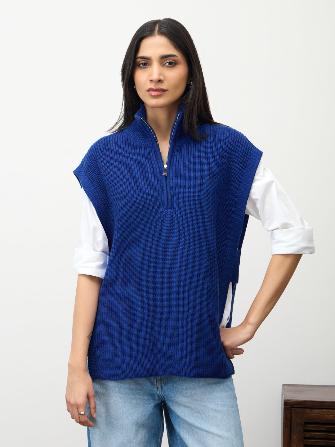 Royal Blue Zipper Sweater Vest