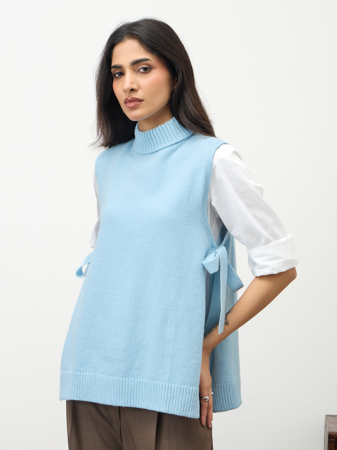 Light Blue Side Tie-Up Sweater Vest