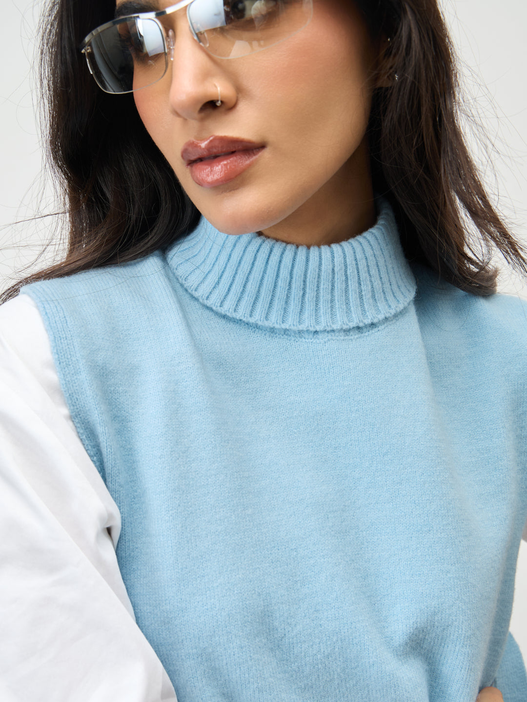 Light Blue Side Tie-Up Sweater Vest
