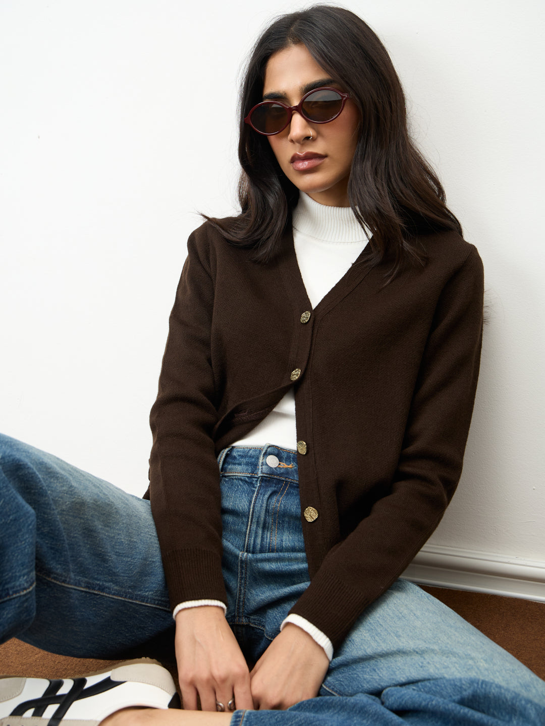 Coffee Brown V-Neck Cardigan