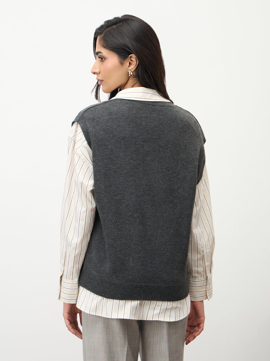 Grey Melange Cable Knit Sweater Vest
