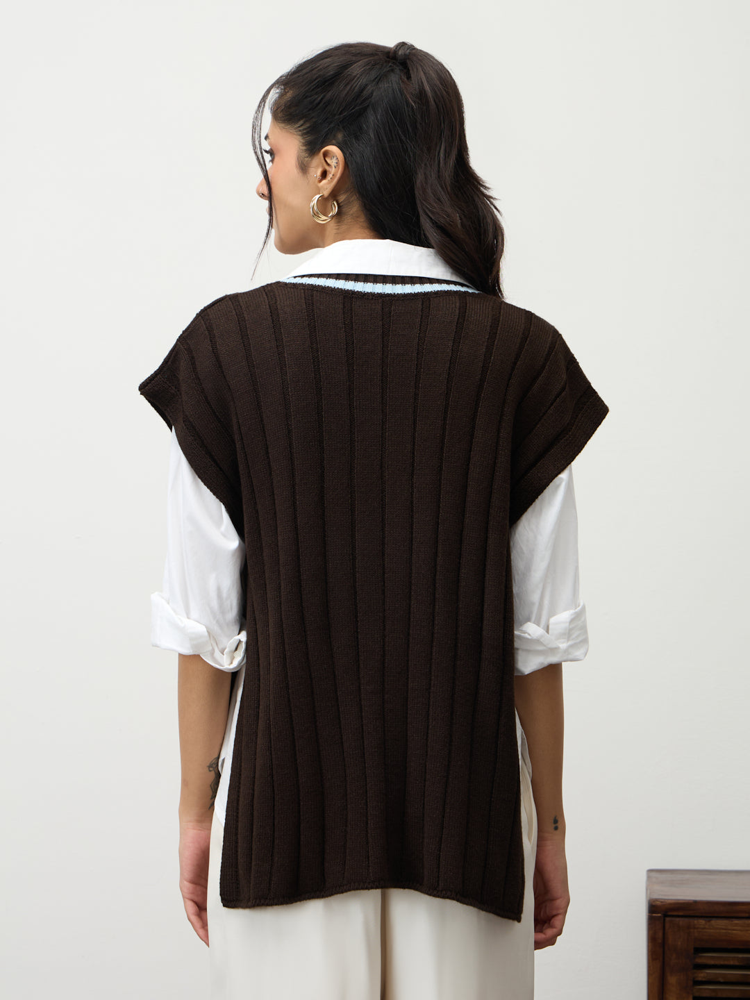 Coffee Brown Colorblock Sweater Vest
