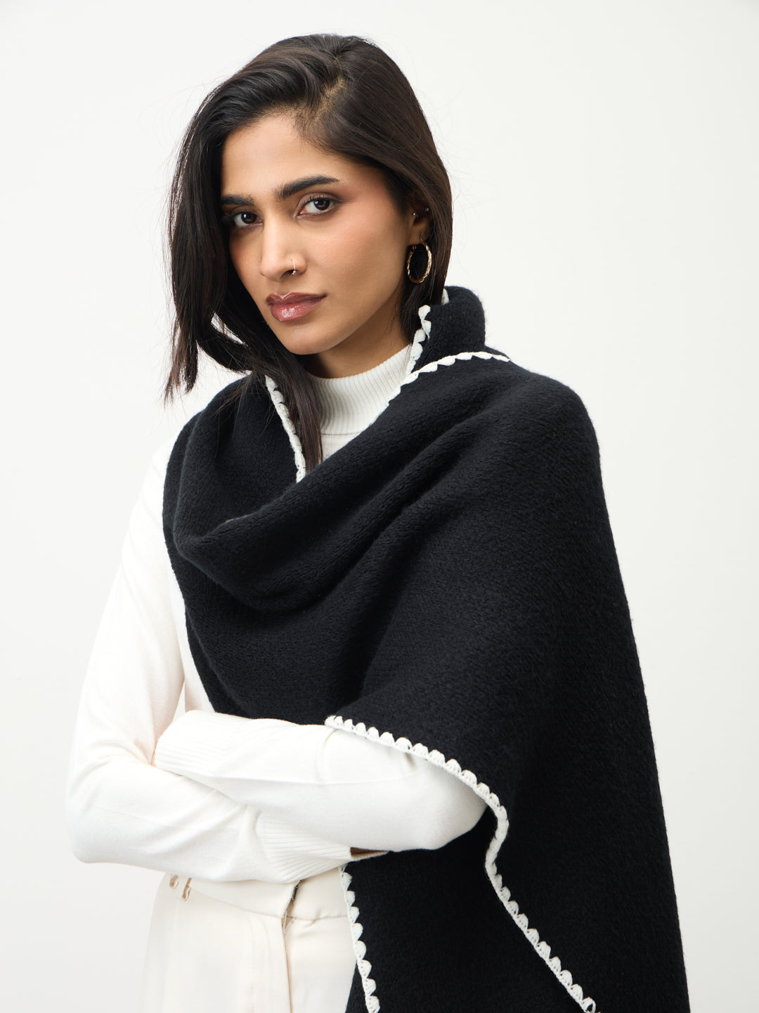Black Contrast Stitch Detail Scarf