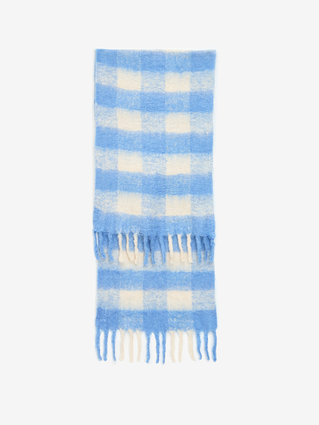 Blue Check Fringed Scarf