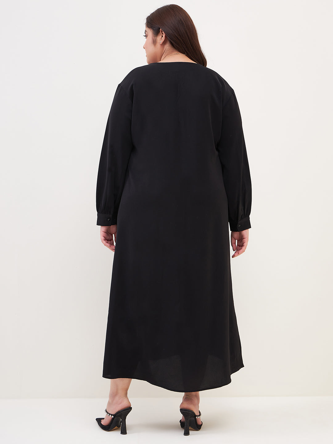 Black Solid V Neck Maxi Dress