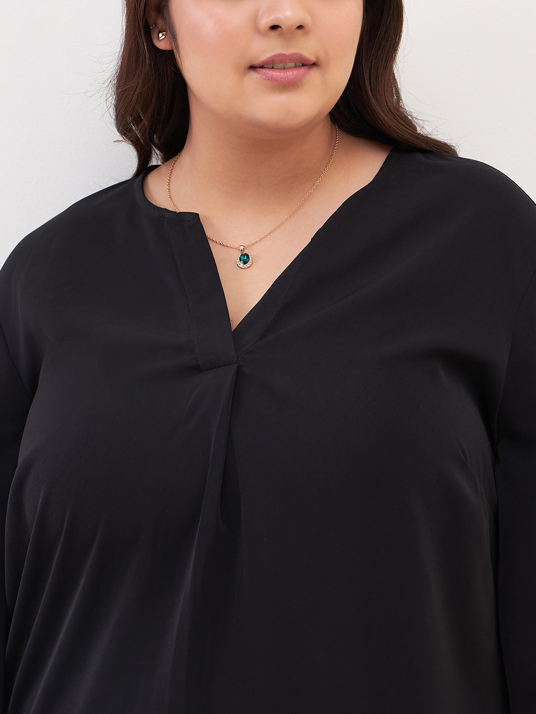 Black Solid V Neck Maxi Dress
