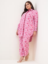 Pink Floral Print Lace Detail Coord Set