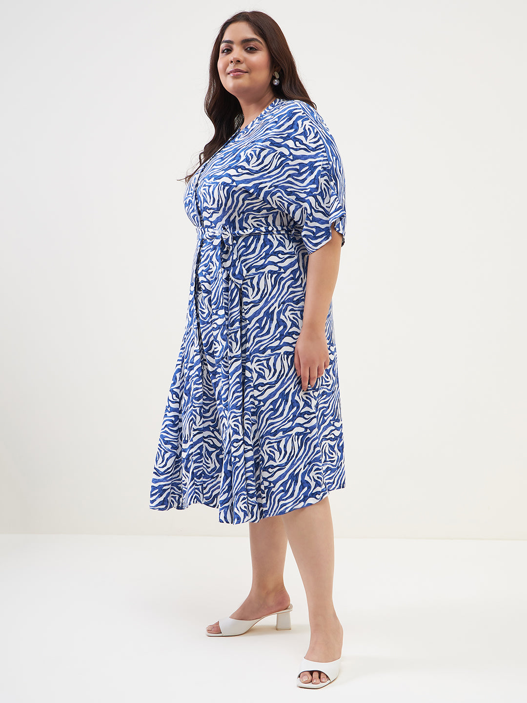 Blue Zebra Print Tiered Midi Dress