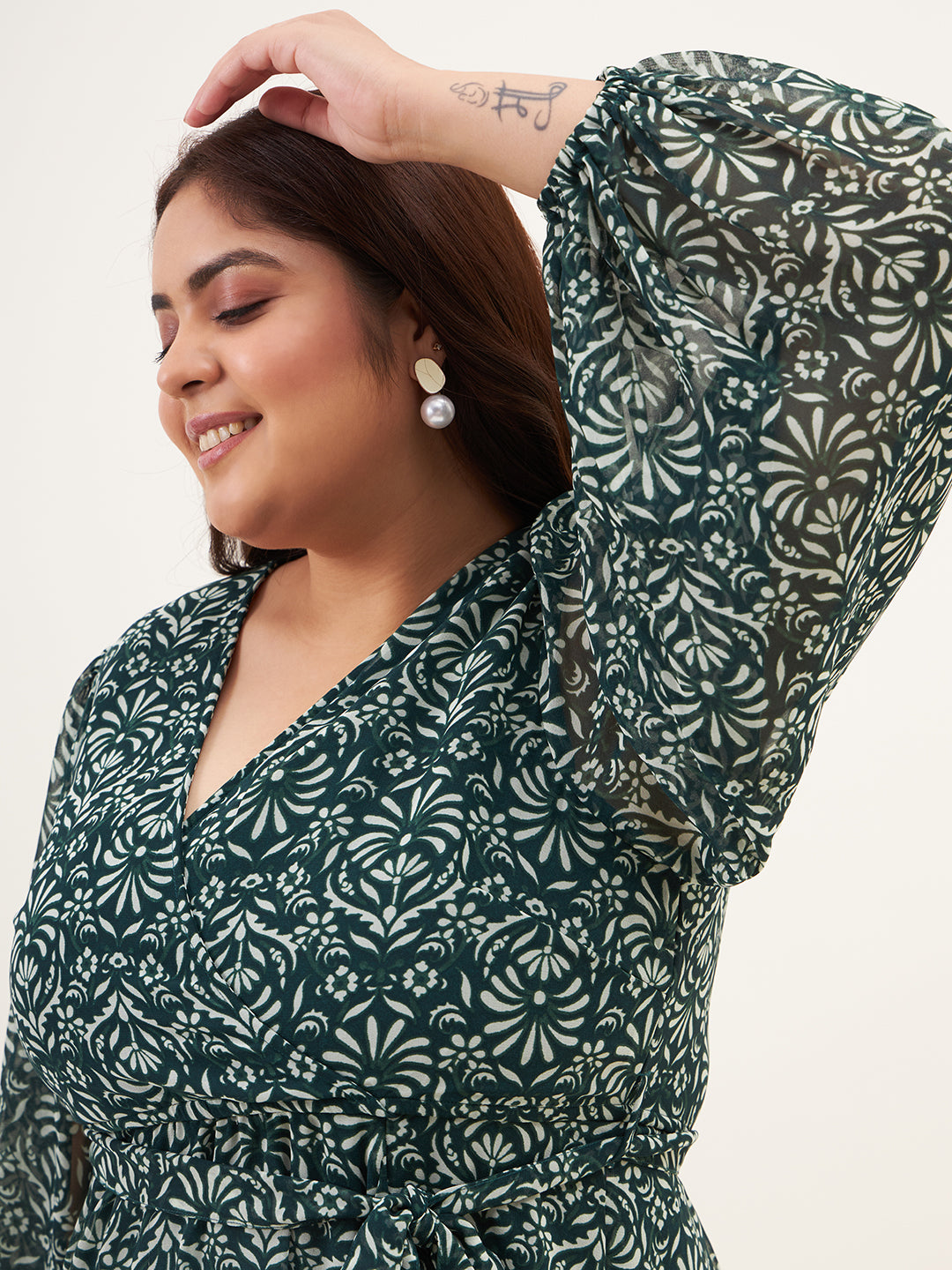 Green Floral Printed Wrap Maxi Dress