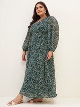 Green Floral Printed Wrap Maxi Dress