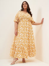 Mustard And White Floral Kimono Maxi Dress