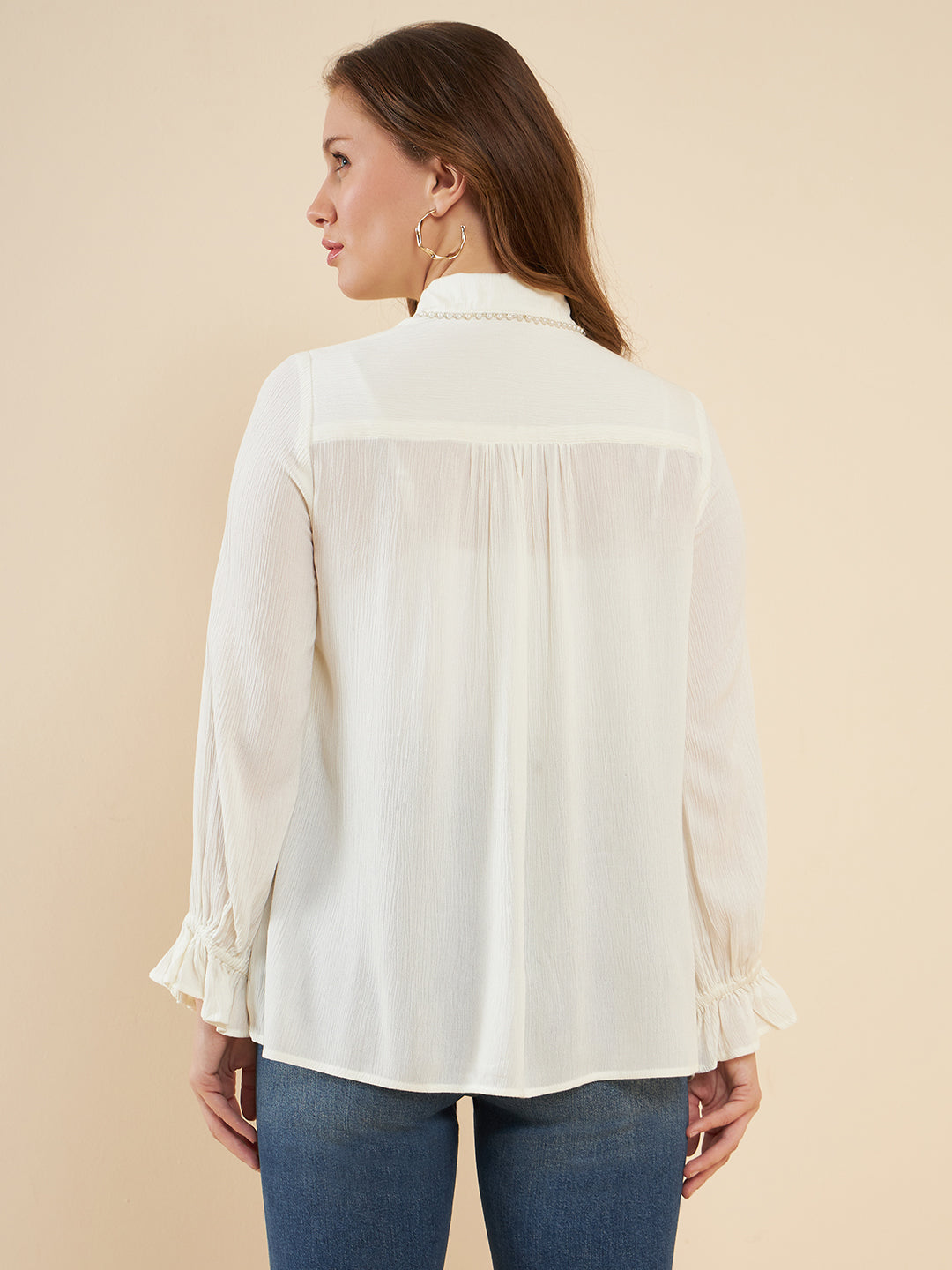 Off White Pearl Detail Shirt
