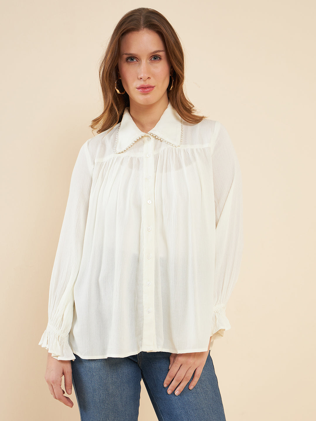 Off White Pearl Detail Shirt