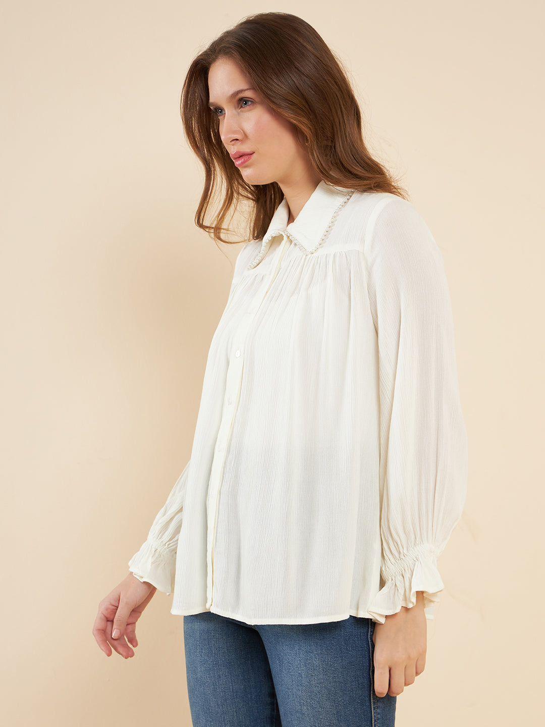 Off White Pearl Detail Shirt