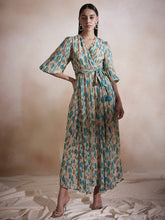 Beige Abstract Lurex Wrap Maxi Dress