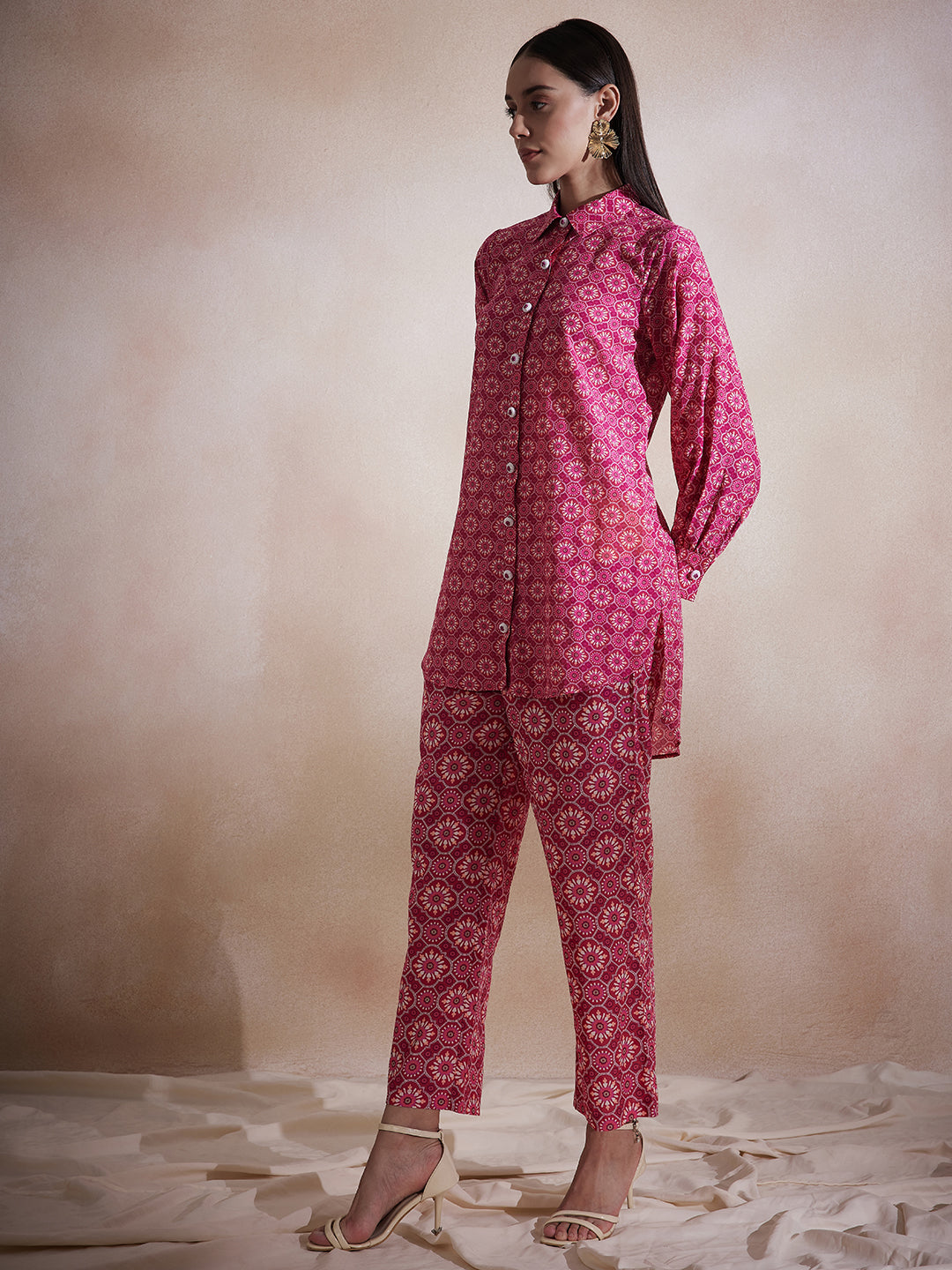 Pink Tile Printed Button Down Co-Ord Set