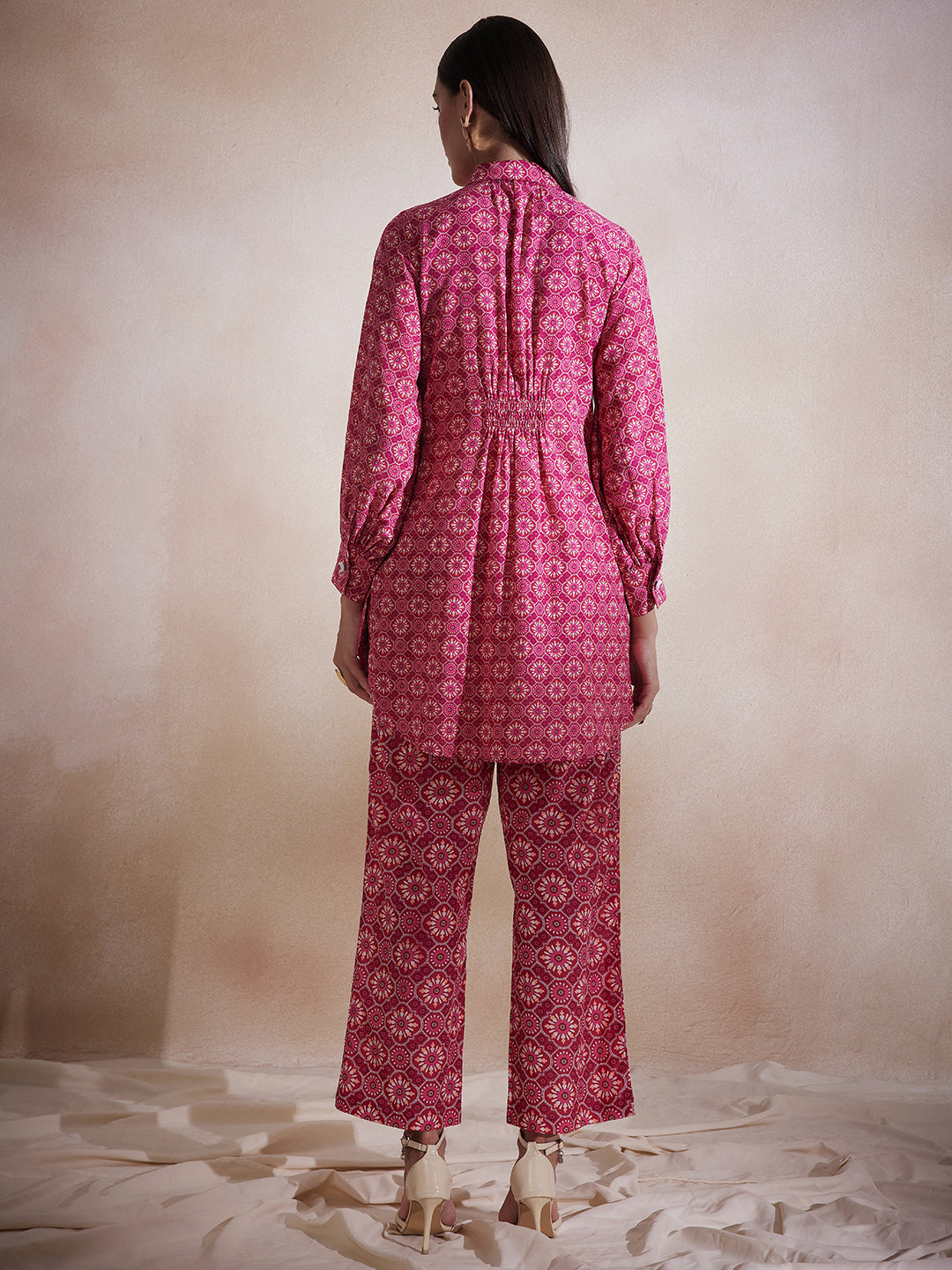 Pink Tile Printed Button Down Co-Ord Set