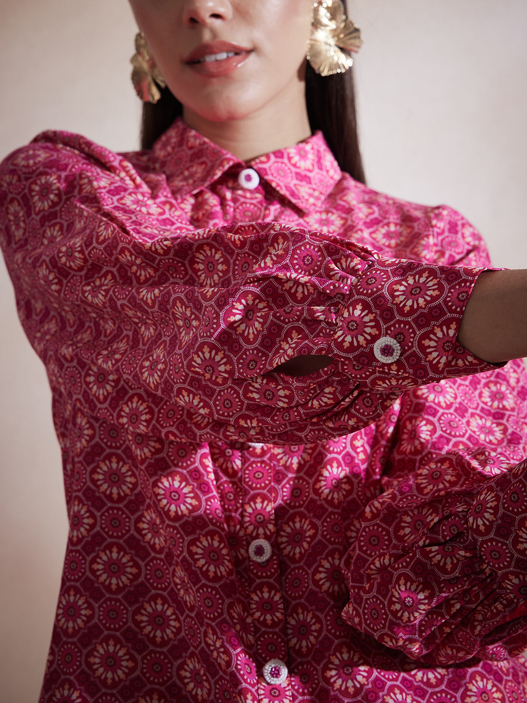 Pink Tile Printed Button Down Co-Ord Set