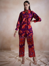 Purple Floral Printed Button Down Co-Ord Set