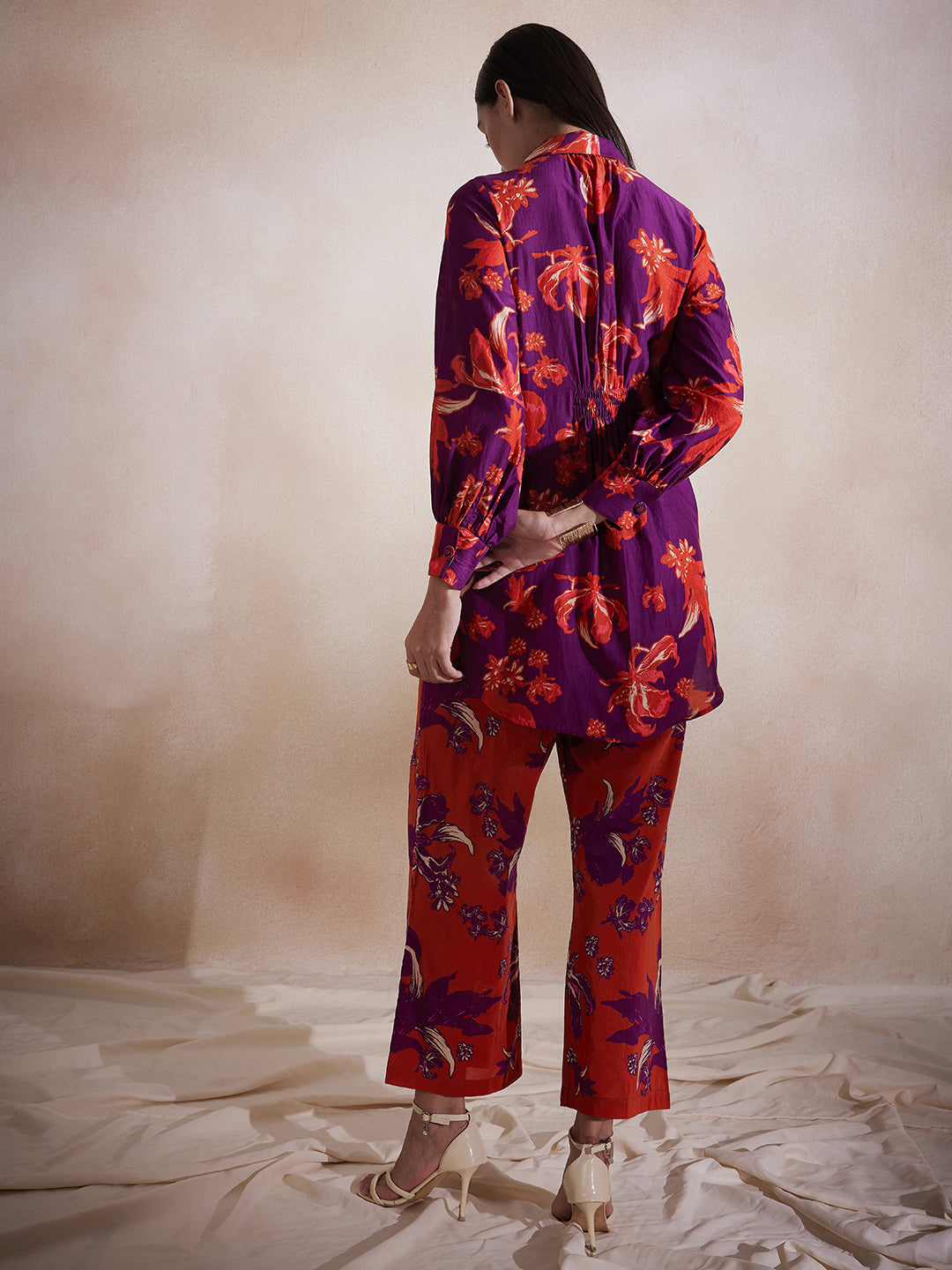 Purple Floral Printed Button Down Co-Ord Set