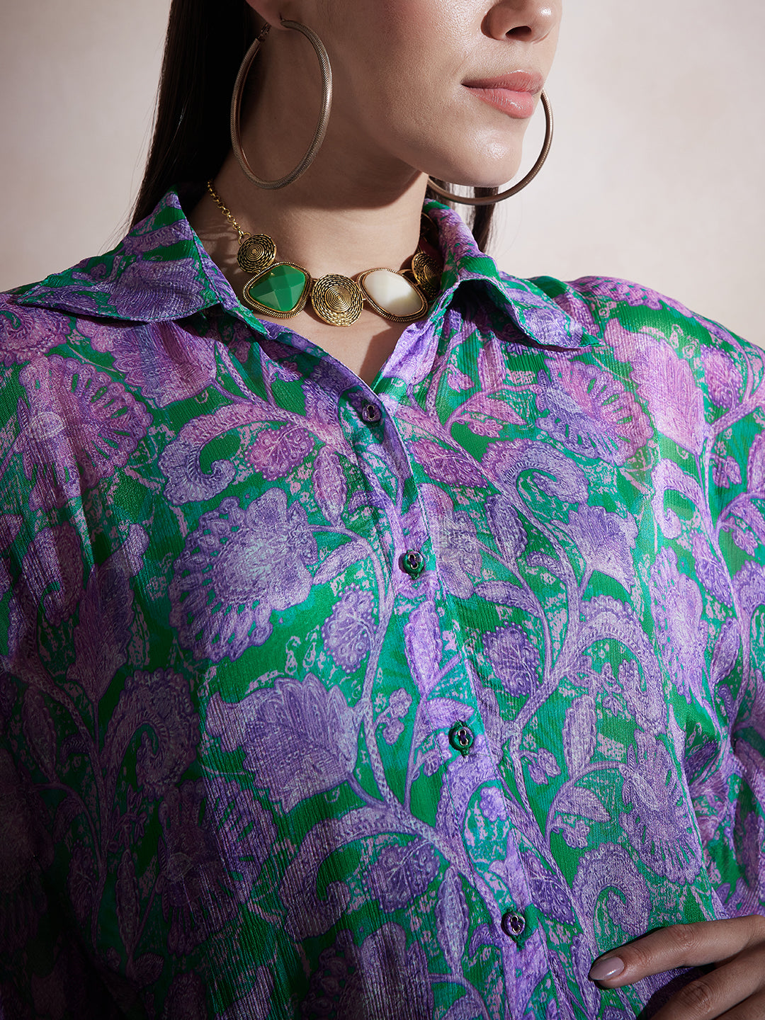 Purple Floral Tassel Detail Kaftan Co-Ord Set