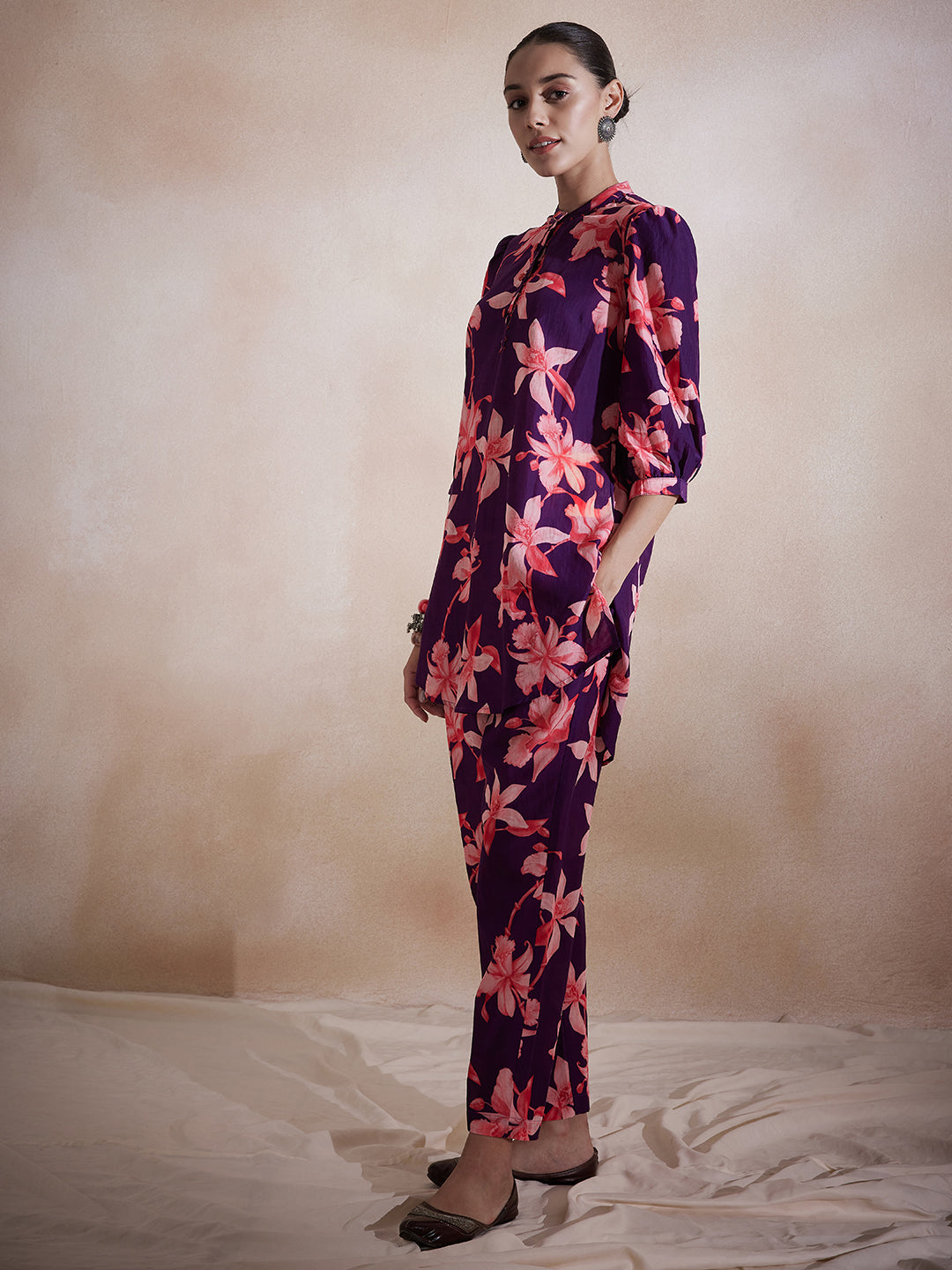 Purple Tropical Printed Co-Ord Set