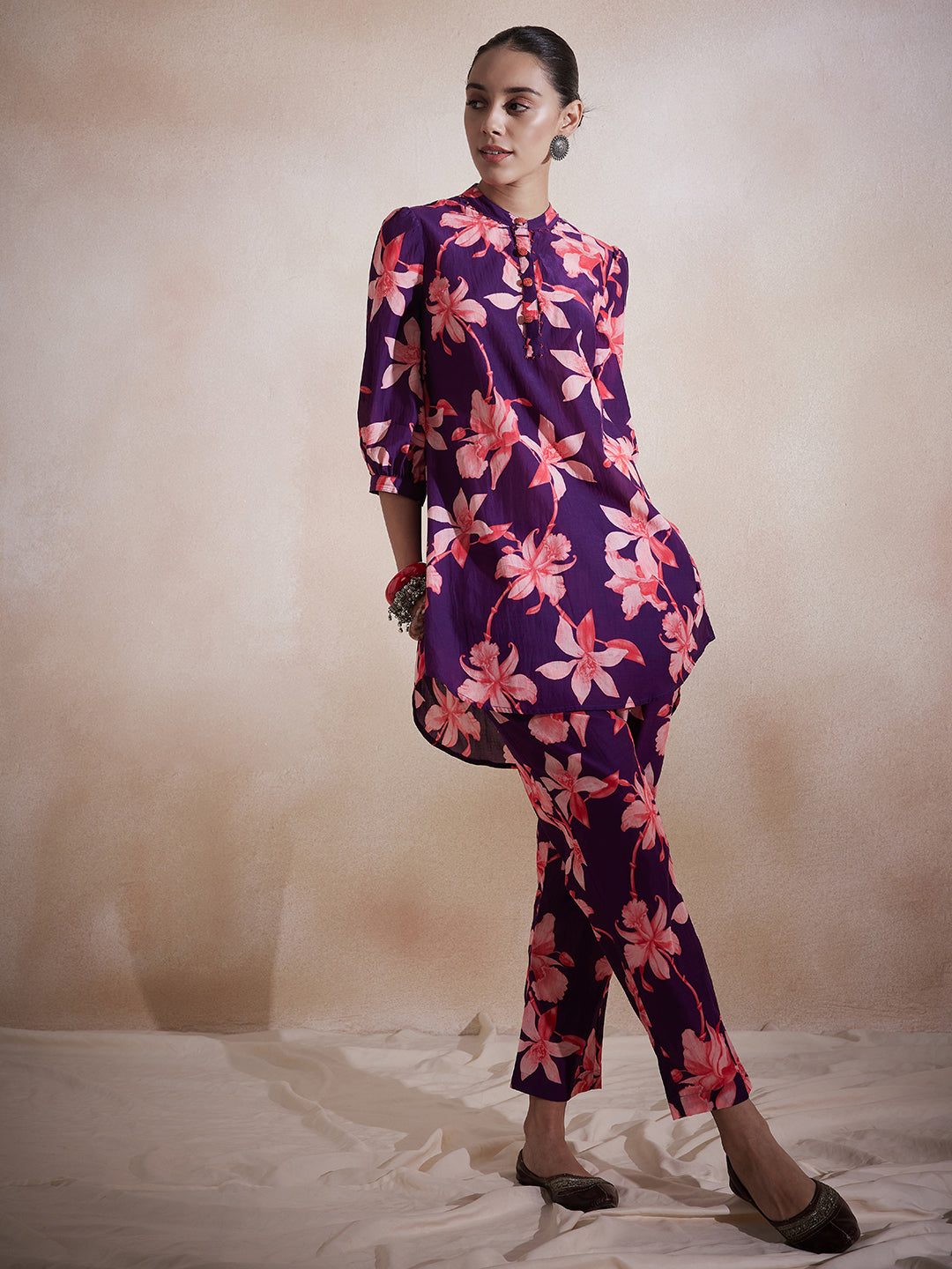 Purple Tropical Printed Co-Ord Set