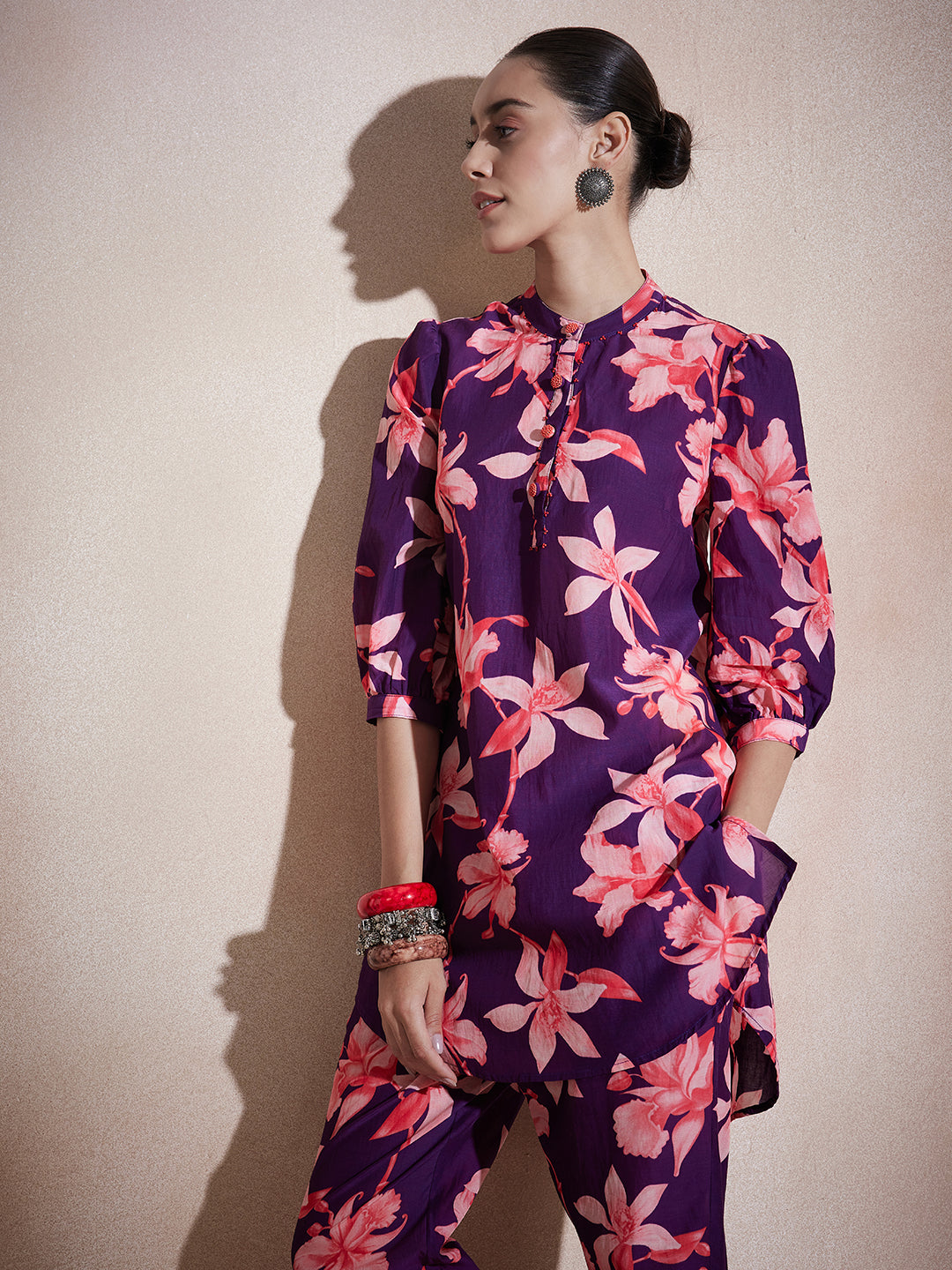 Purple Tropical Printed Co-Ord Set