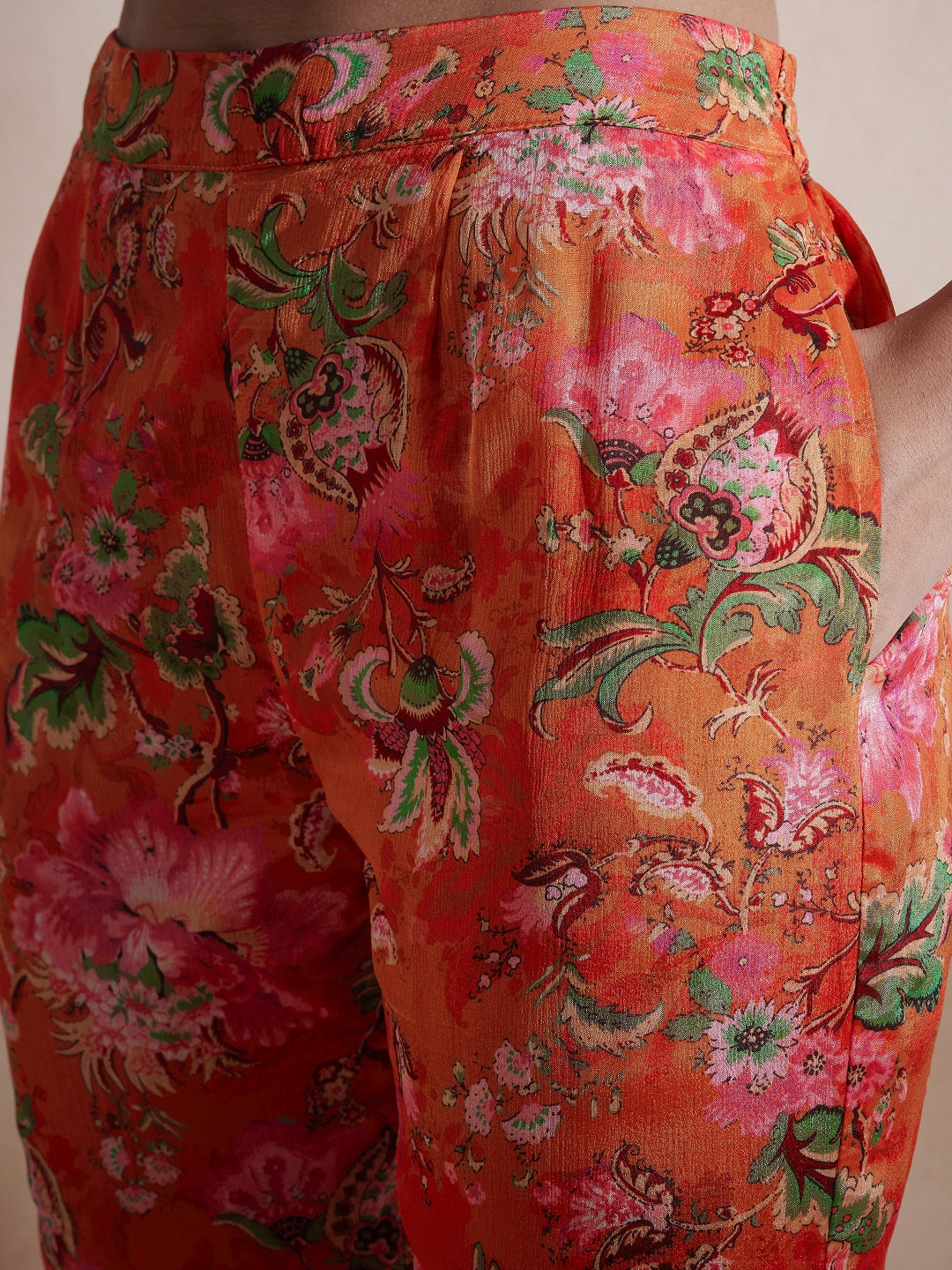 Orange Floral Tassel Detail Kaftan Co-Ord Set