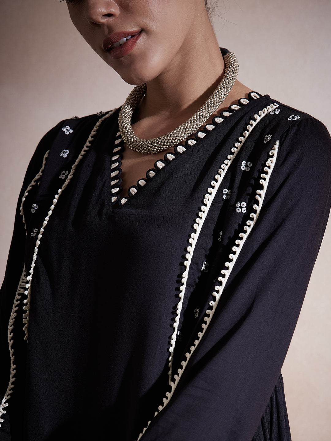 Black Solid Embellished Co-Ord Set