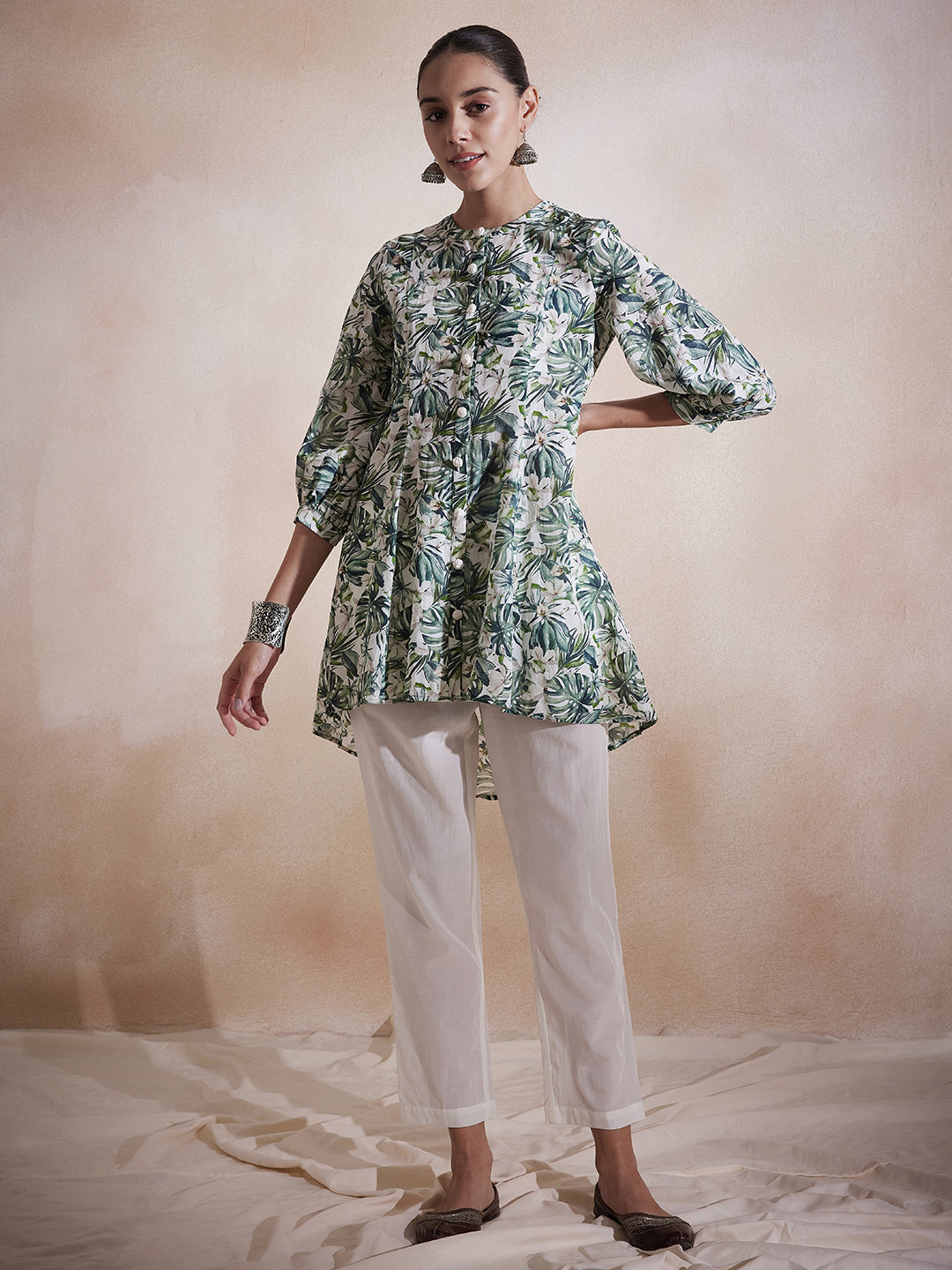 Green Leaf Printed High Low Co-Ord Set