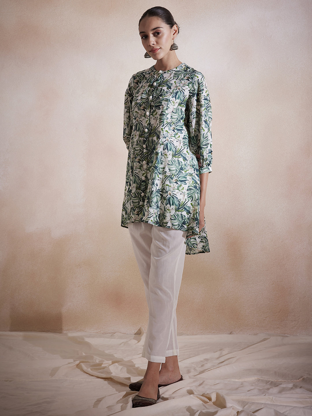 Green Leaf Printed High Low Co-Ord Set