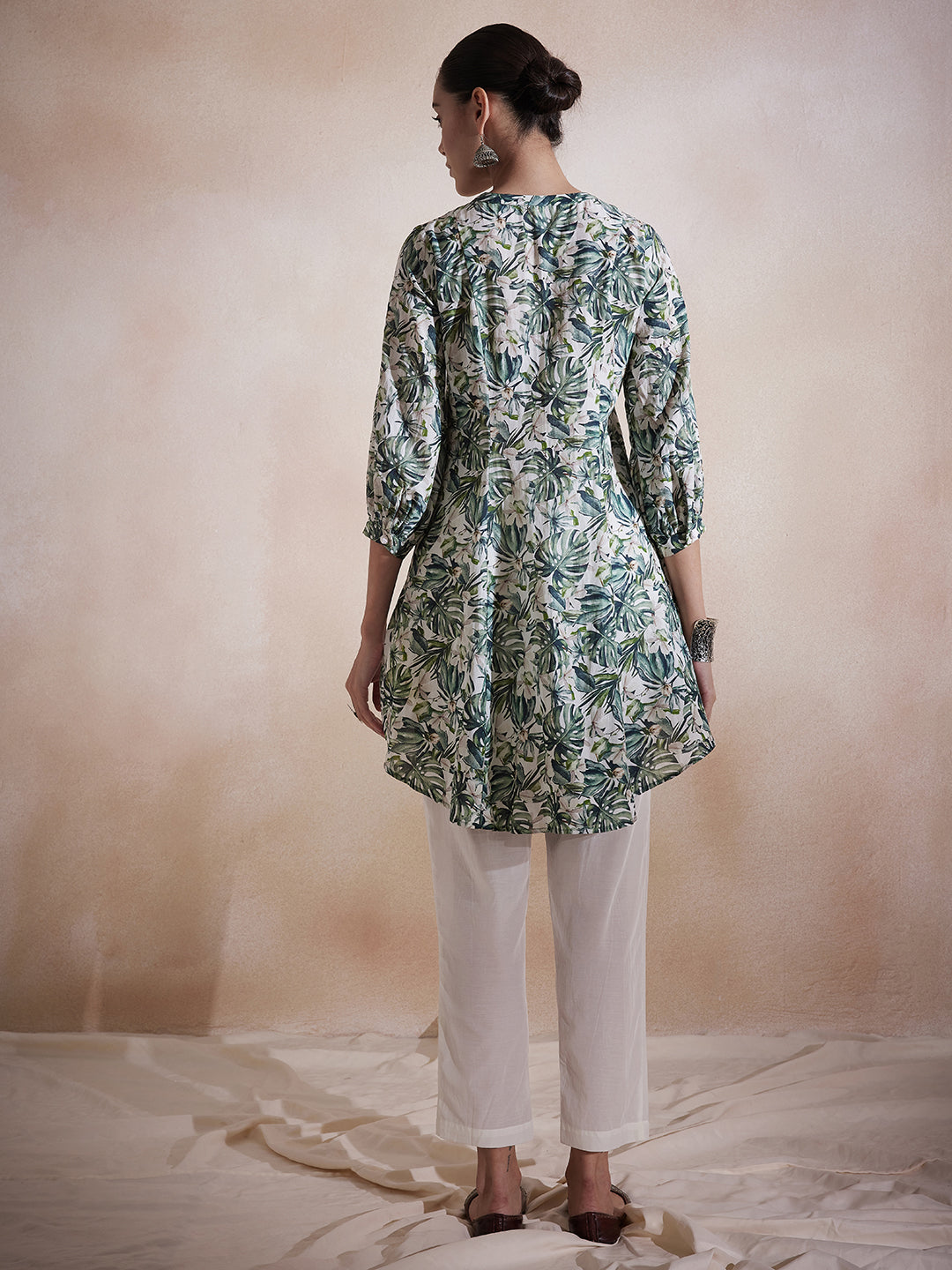 Green Leaf Printed High Low Co-Ord Set