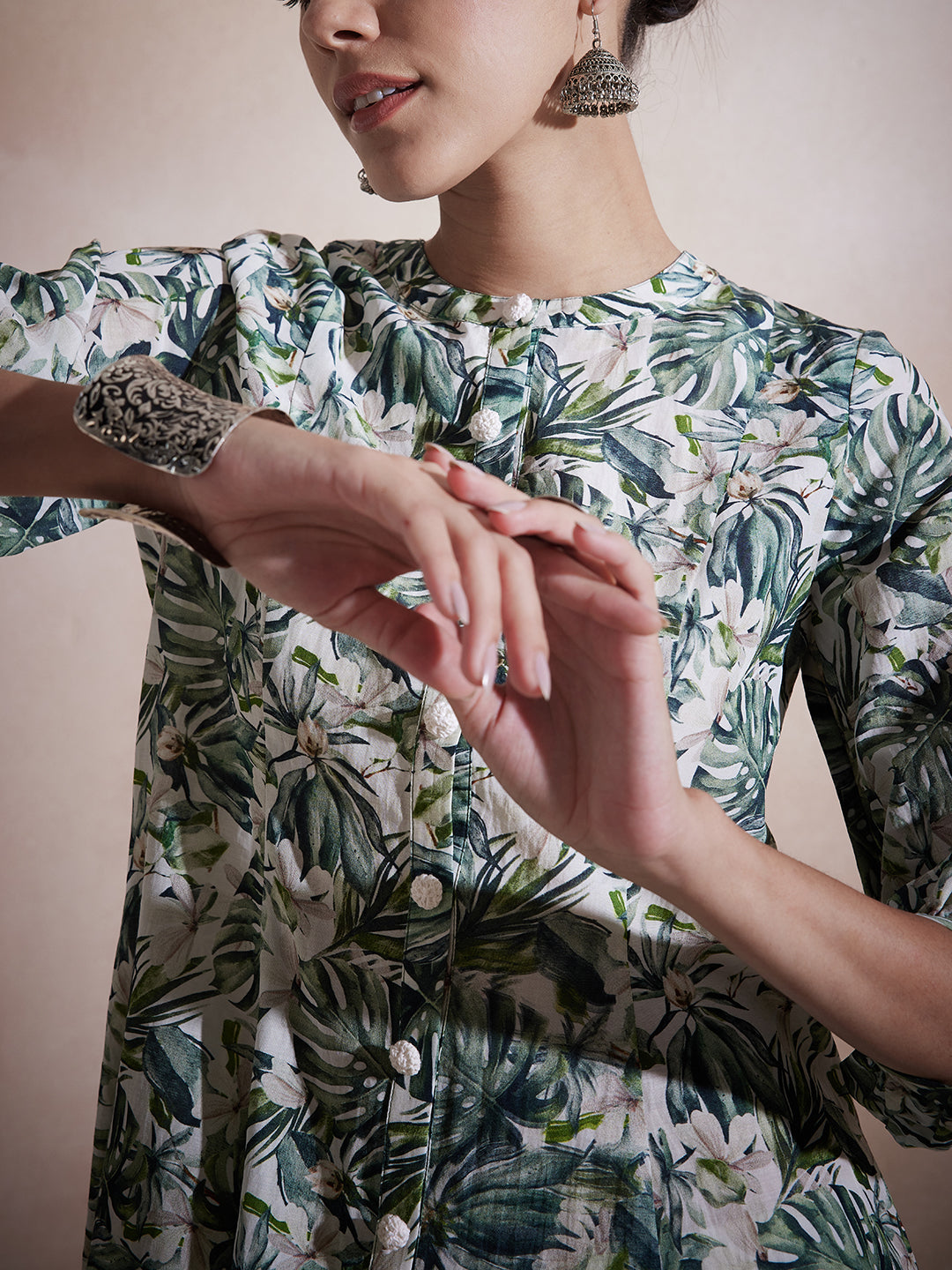 Green Leaf Printed High Low Co-Ord Set