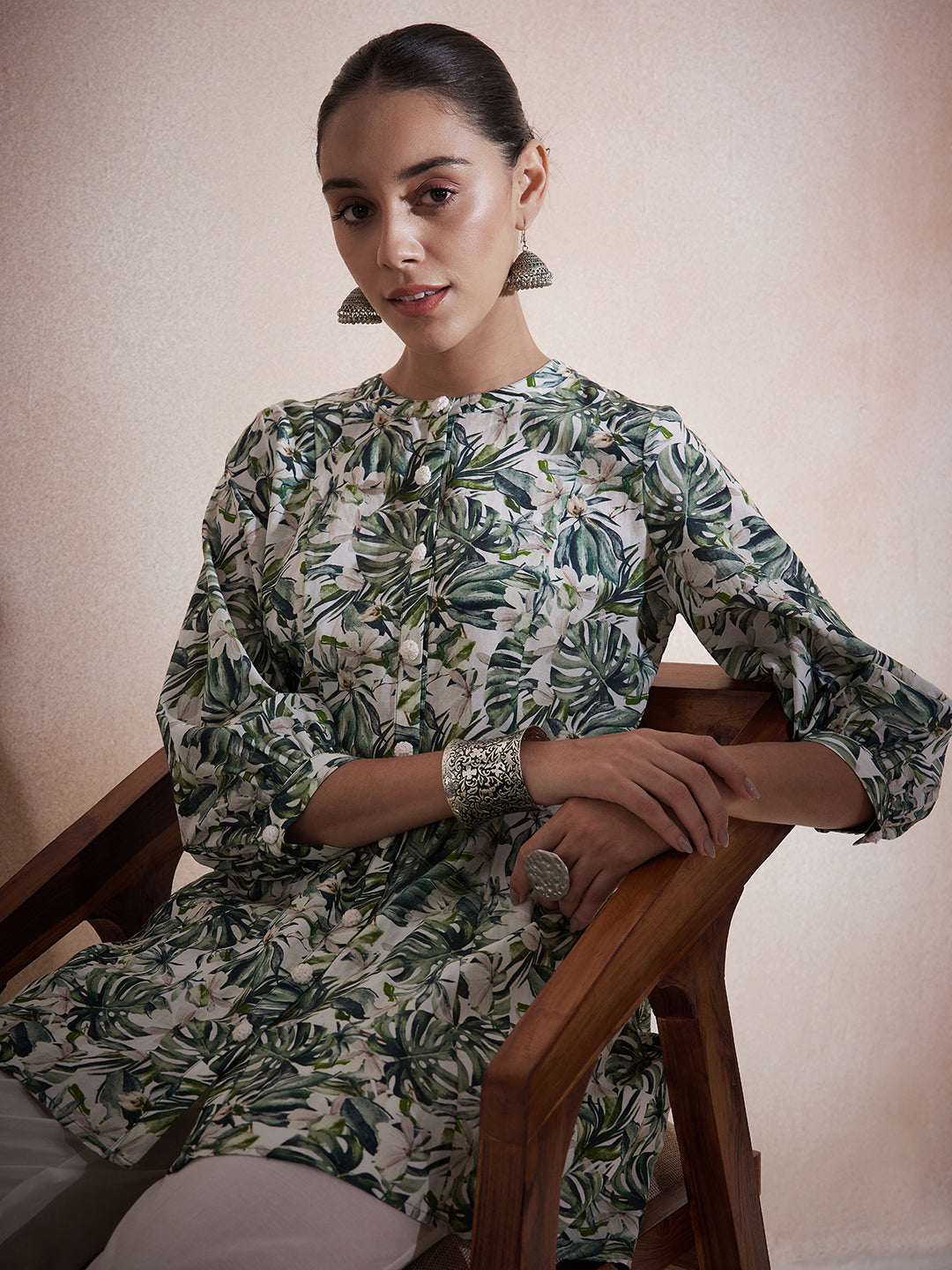 Green Leaf Printed High Low Co-Ord Set