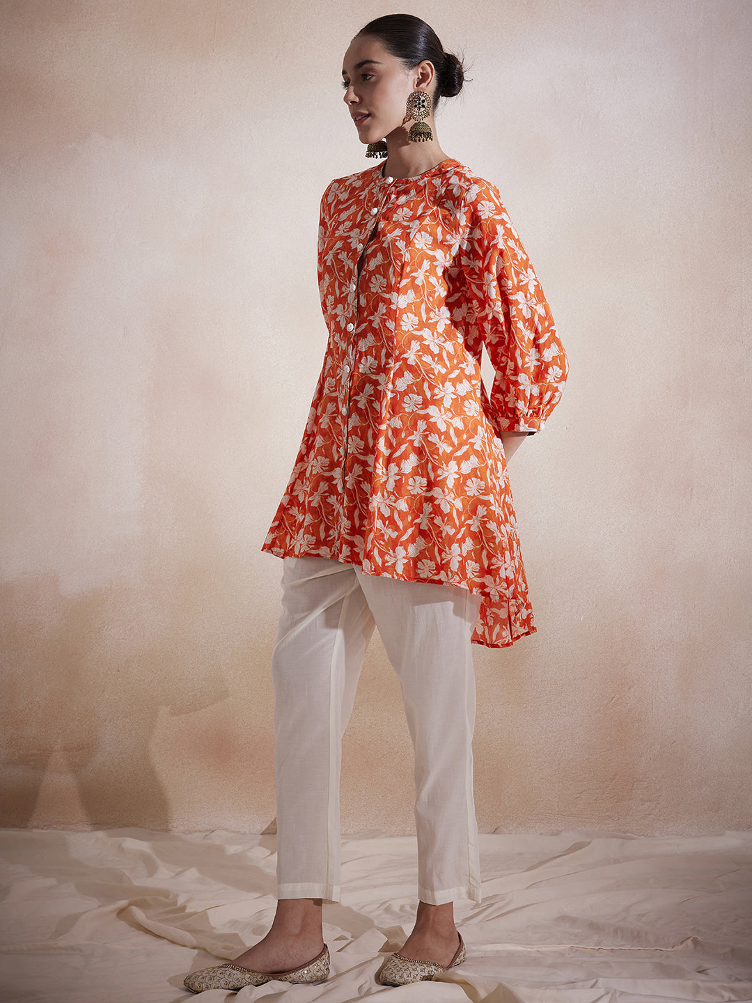 Orange Floral High Low Co-Ord Set