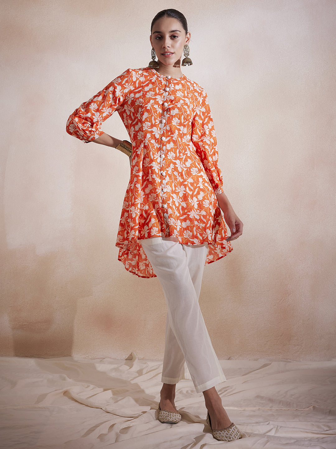 Orange Floral High Low Co-Ord Set