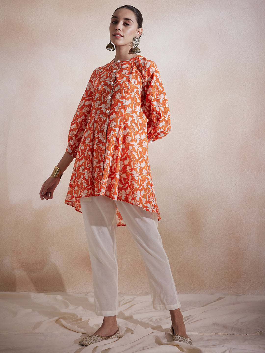 Orange Floral High Low Co-Ord Set