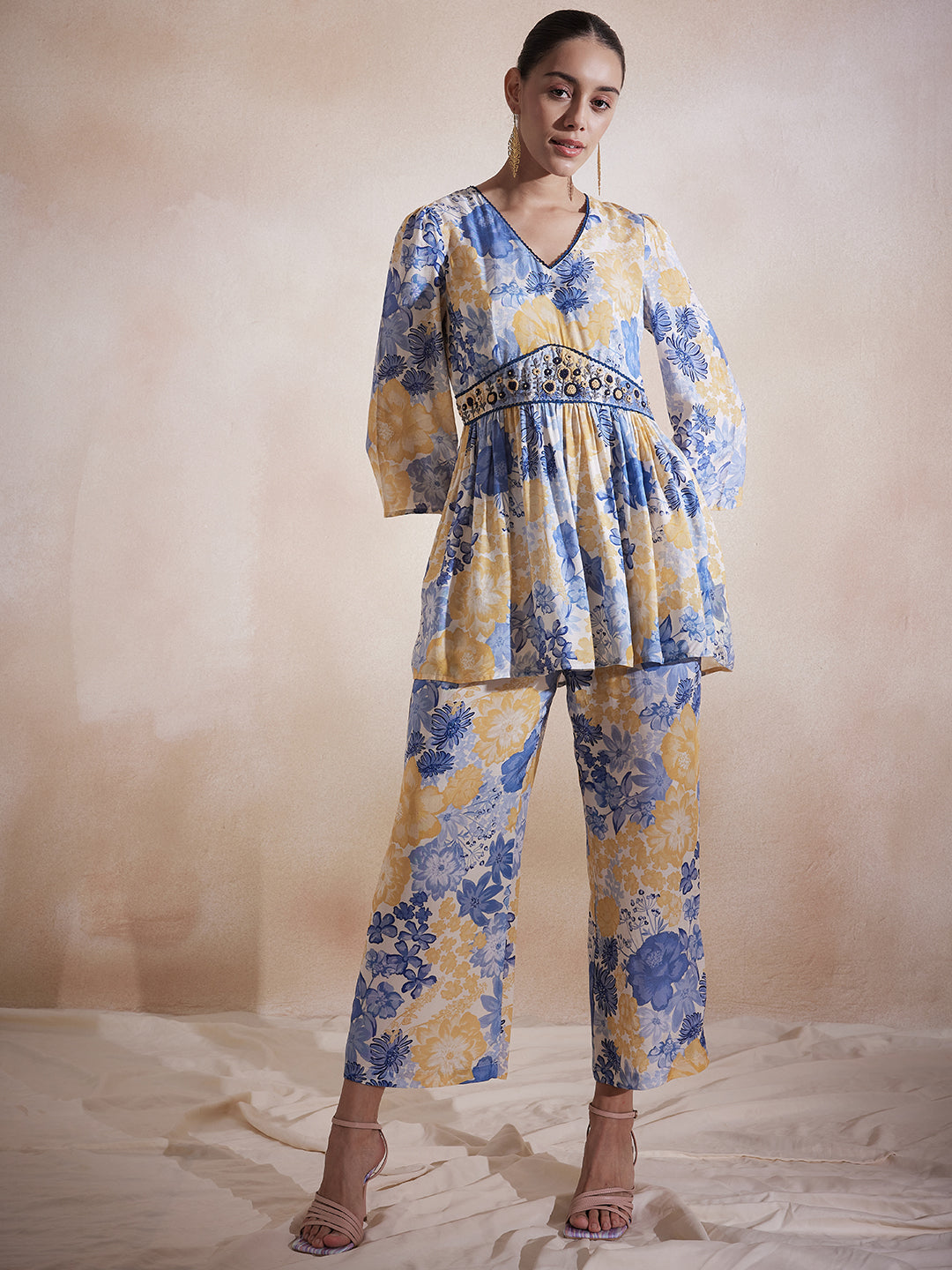Yellow Floral Embroidered Co-Ord Set