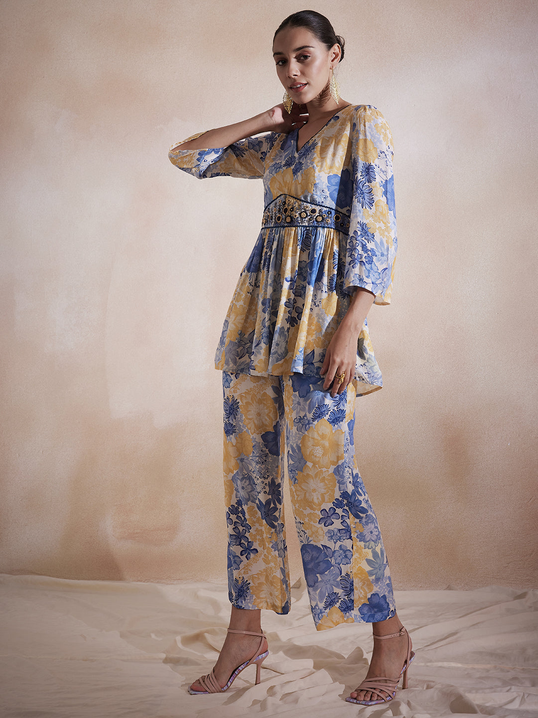 Yellow Floral Embroidered Co-Ord Set