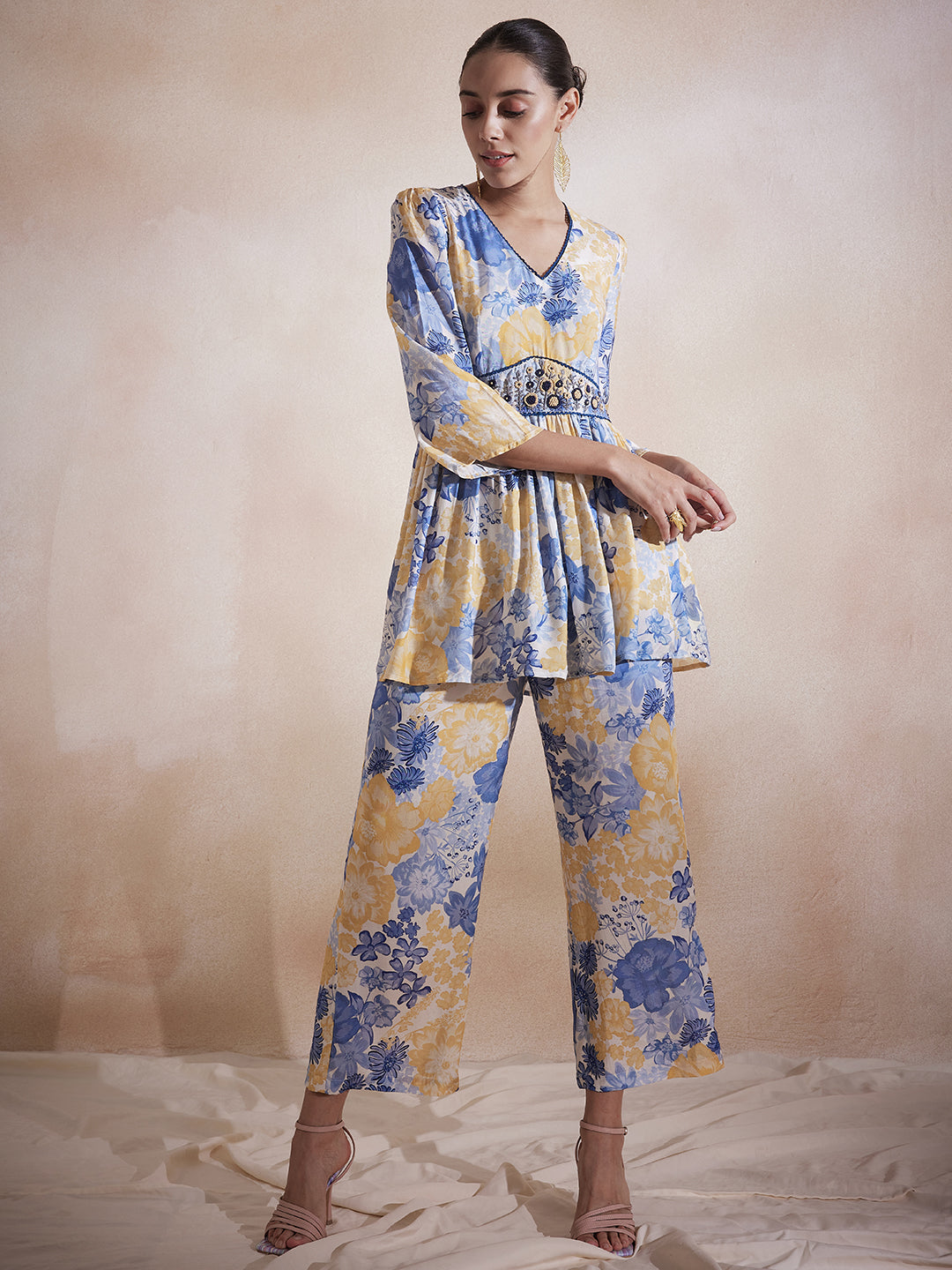 Yellow Floral Embroidered Co-Ord Set