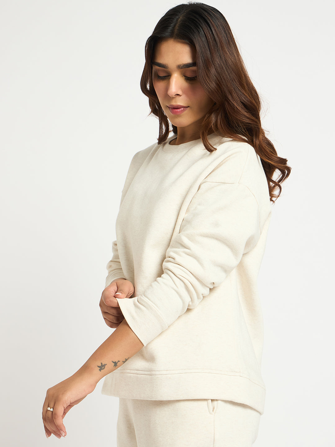 Oat Melange Crew Neck Fleece Sweatshirt