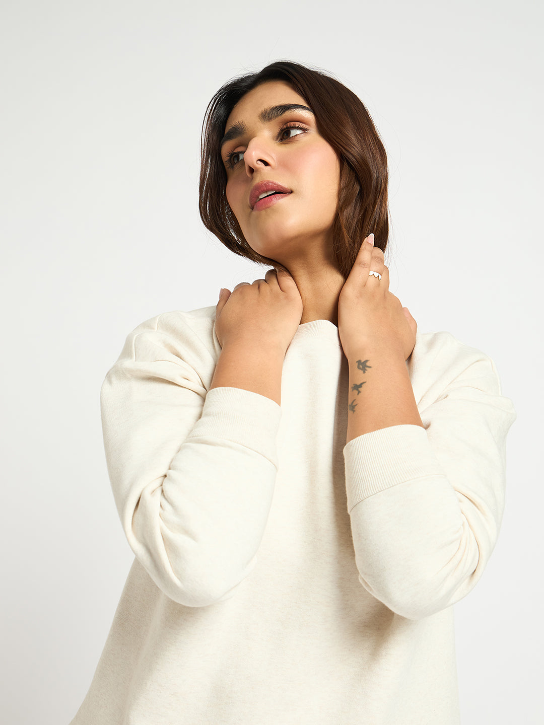 Oat Melange Crew Neck Fleece Sweatshirt