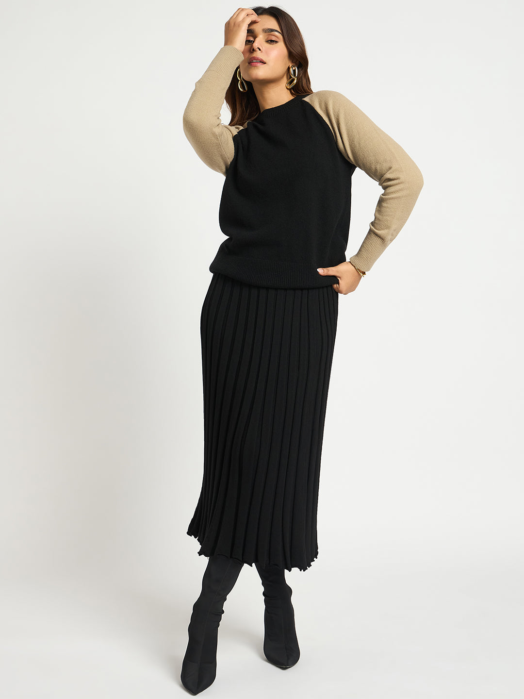 Black And Beige Colorblock Sweater