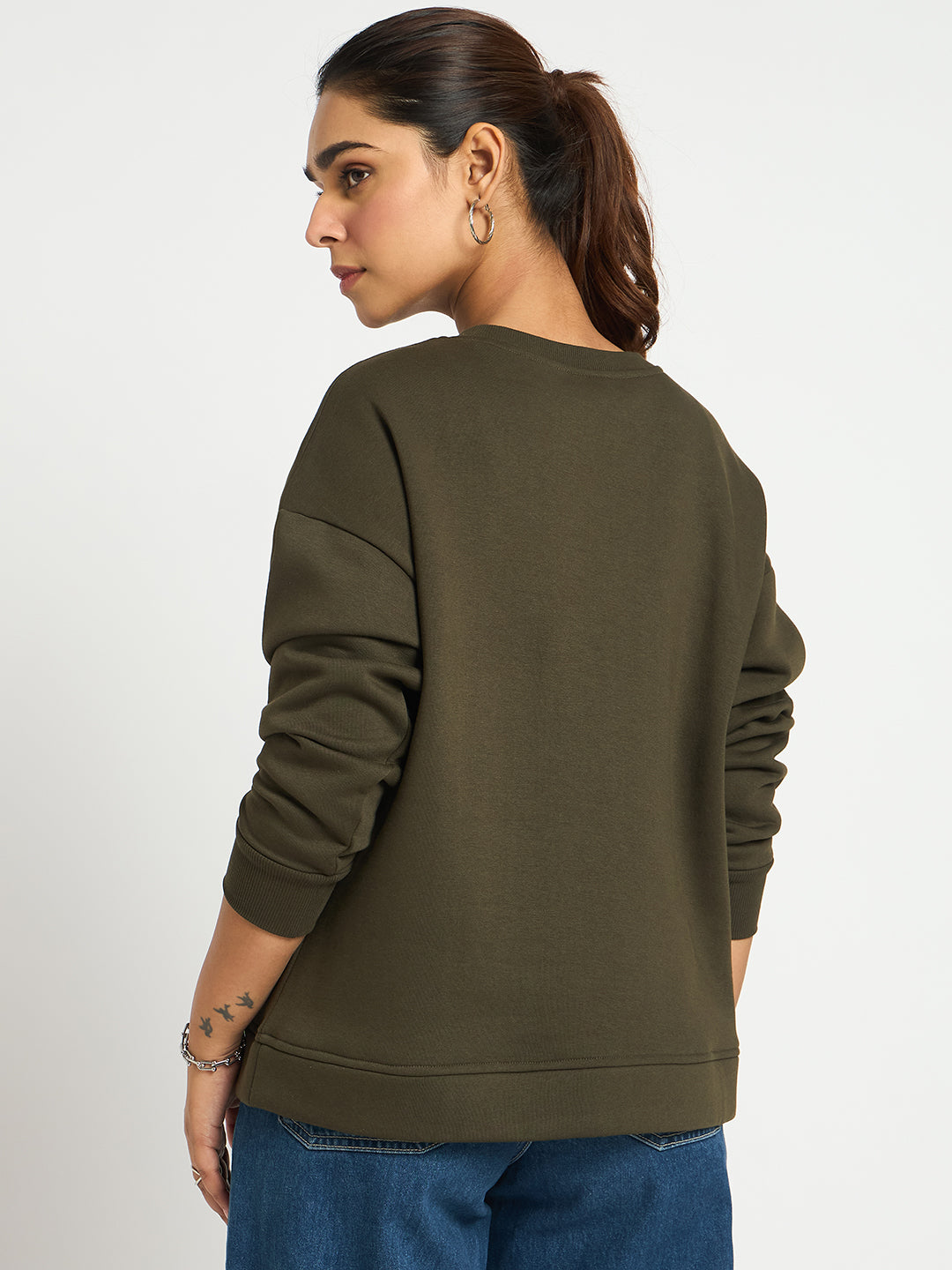 Olive Crew Neck Fleece Sweatshirt