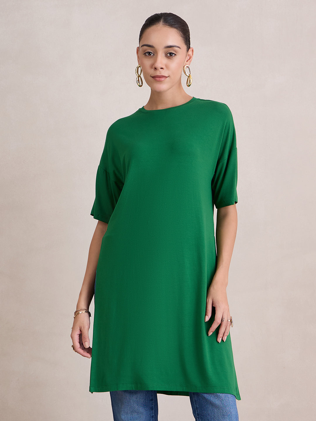 Bamboo Green Knit Slit Detail Top