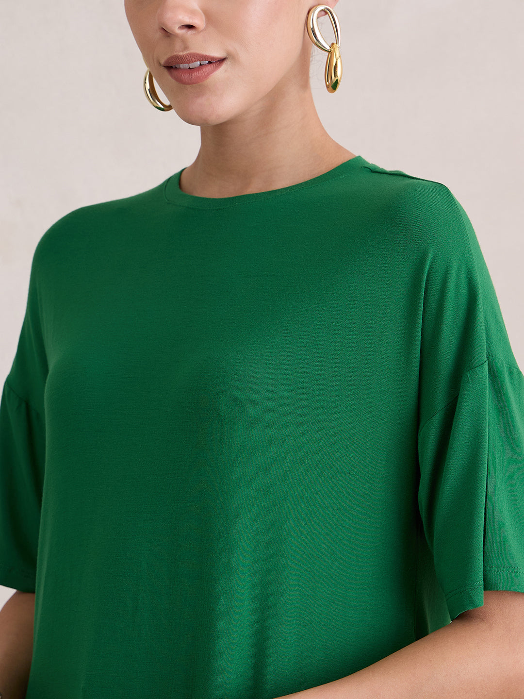 Bamboo Green Knit Slit Detail Top